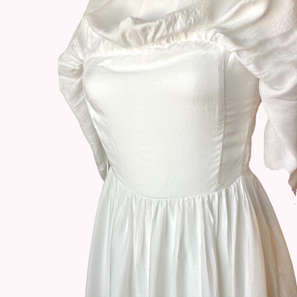 one the land off-the-shoulder white dress with pink floral accents - Size L - Picture 5 of 13